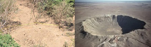 A la derecha, la forma habitual de los cráteres de los meteoritos. A la izquierda, el que habría impactado en Managua. ¿Se parecen en algo?
