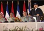El presidente Daniel Ortega con el jefe del Ejército, general Julio César Avilés y otros mandos superiores.